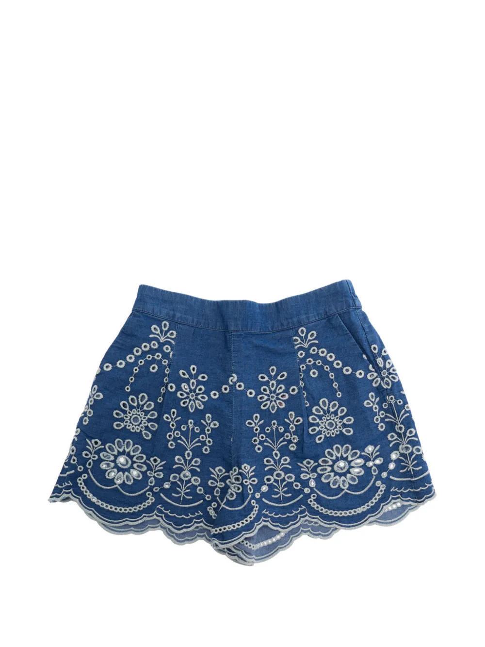  Mc2 Saint Barth Kids Amani Embroidered Scalloped Shorts - Blue 