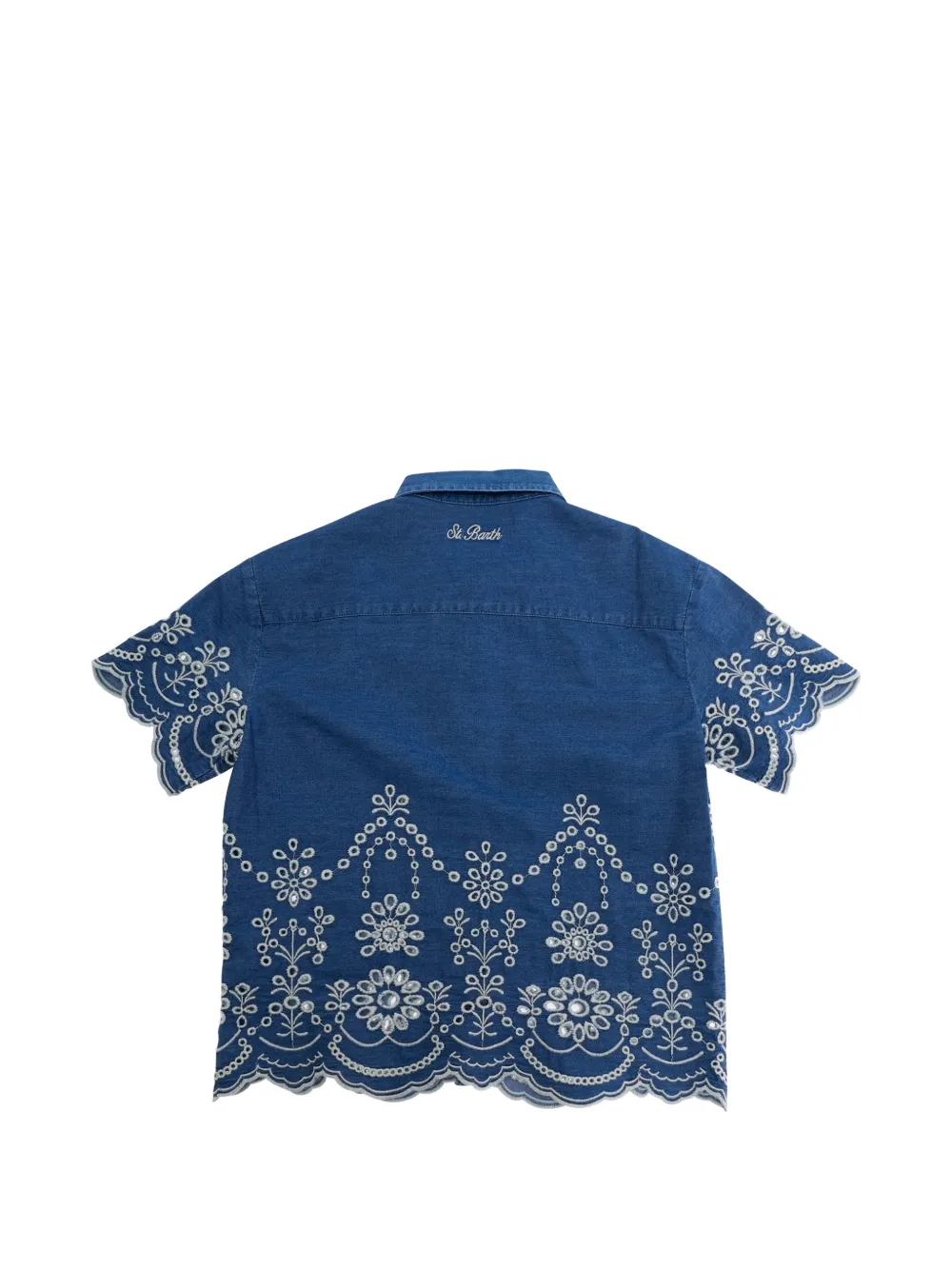  Mc2 Saint Barth Kids Scalloped-trim Embroidered Shirt - Blue 
