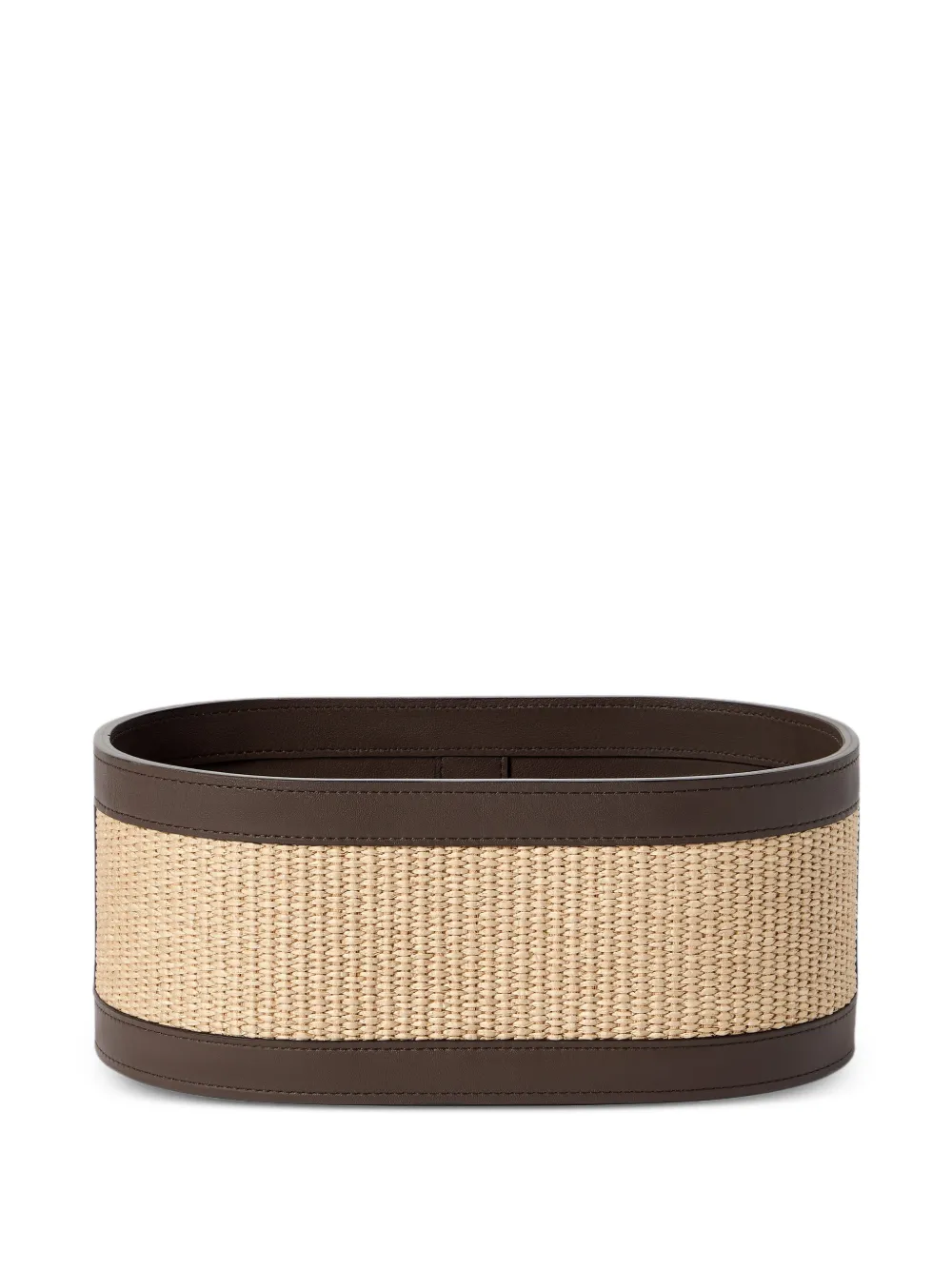 Brunello Cucinelli raffia-effect techno cotton and leather large organizer basket - Toni neutri