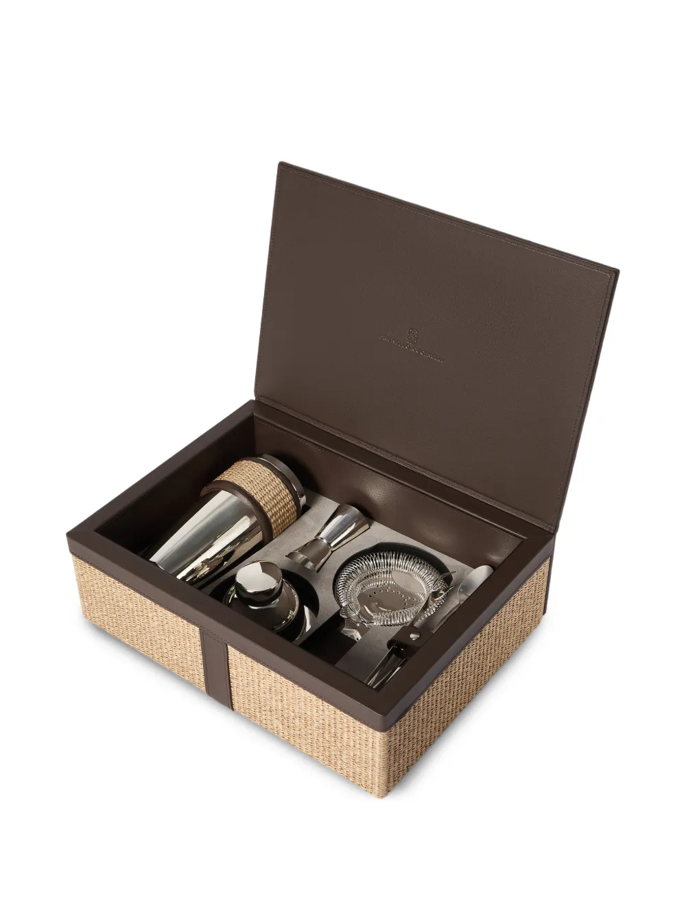  Brunello Cucinelli Silver-plated Steel And Techno Raffia Cocktail Set 