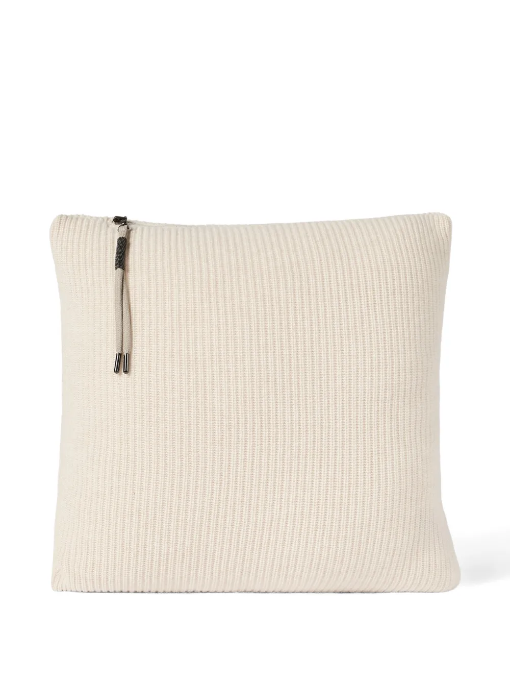 Brunello Cucinelli Cashmere English Rib Knit Cushion With Shiny Zipper Pull In Neutral