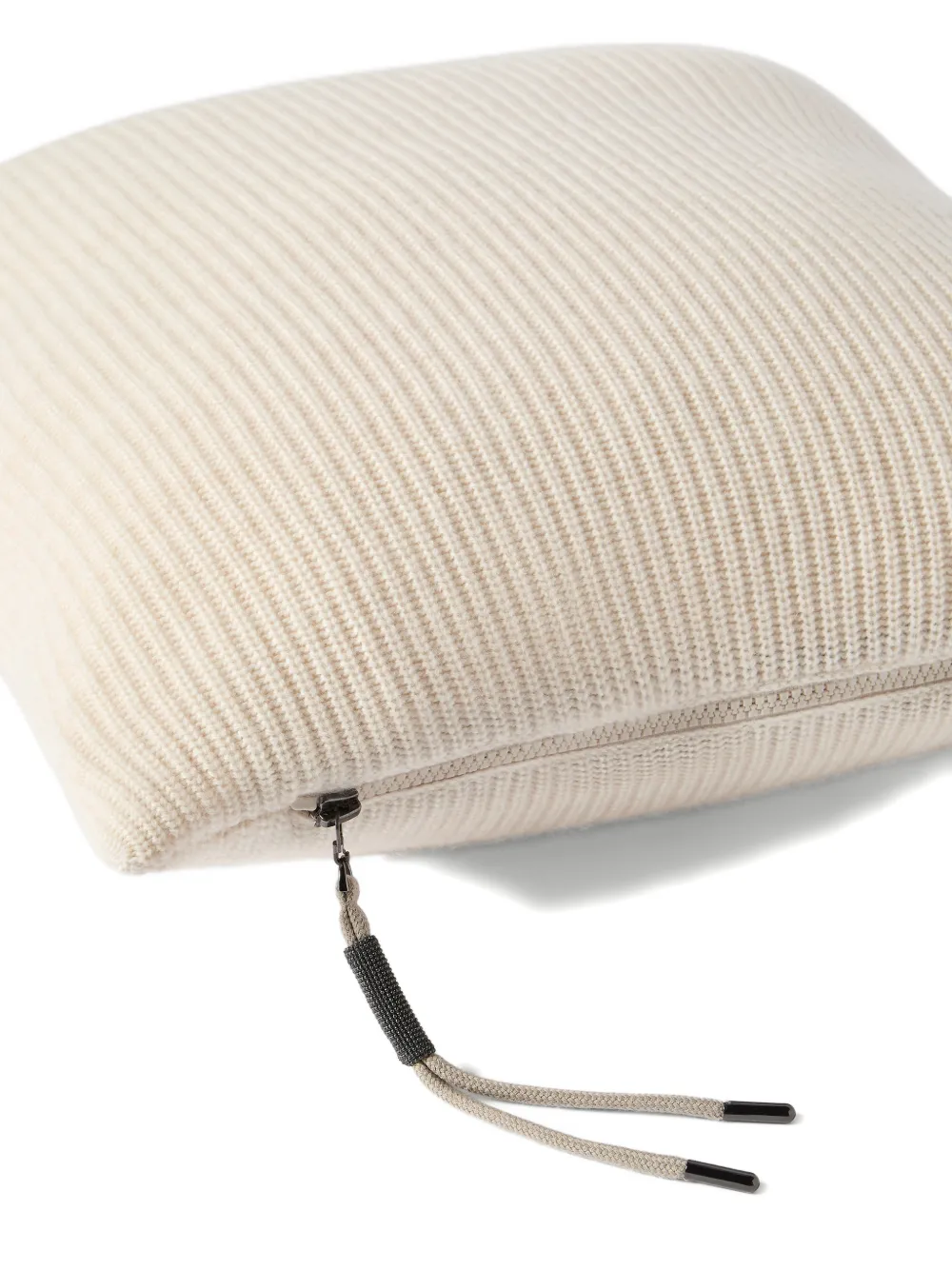  Brunello Cucinelli Cashmere English Rib Knit Cushion With Shiny Zipper Pull - Neutrals 