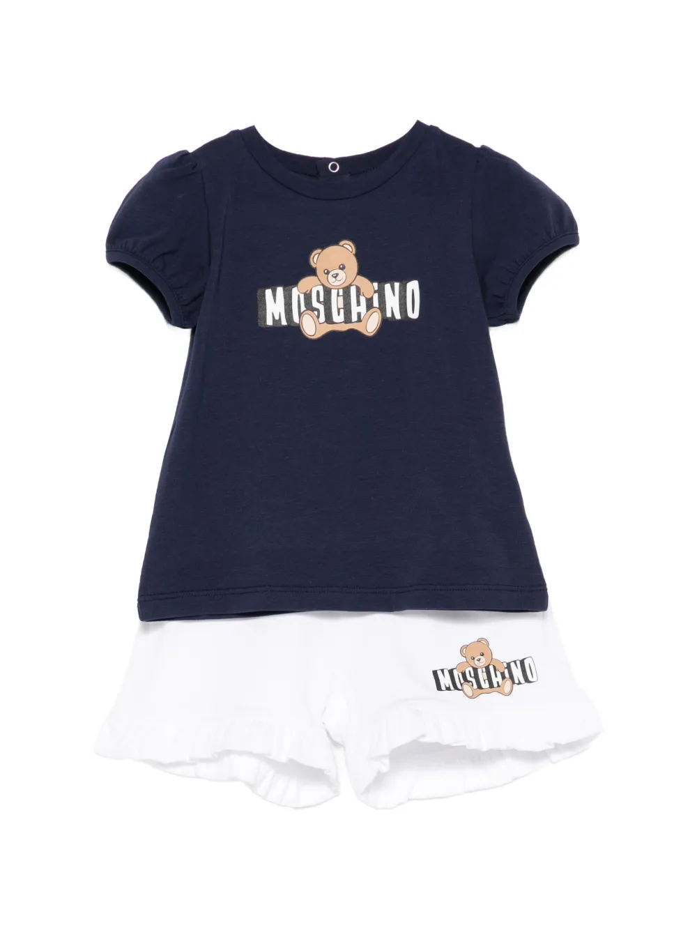 Moschino Kids ruffled-hem teddy-print tracksuit - Bianco