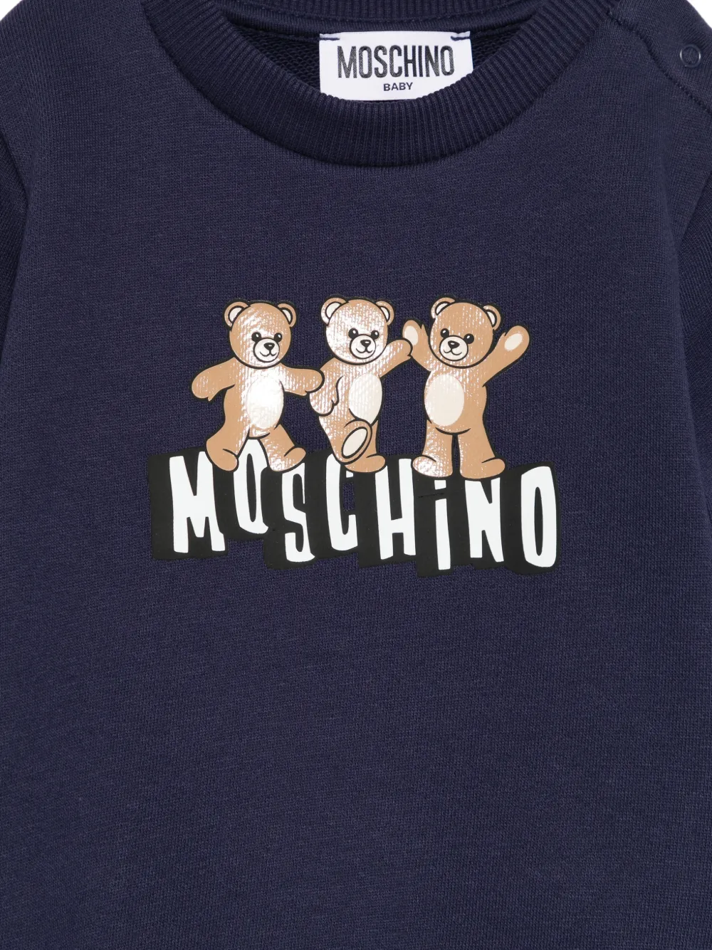 Moschino Kids Sweater met ronde hals met teddyprint Blauw