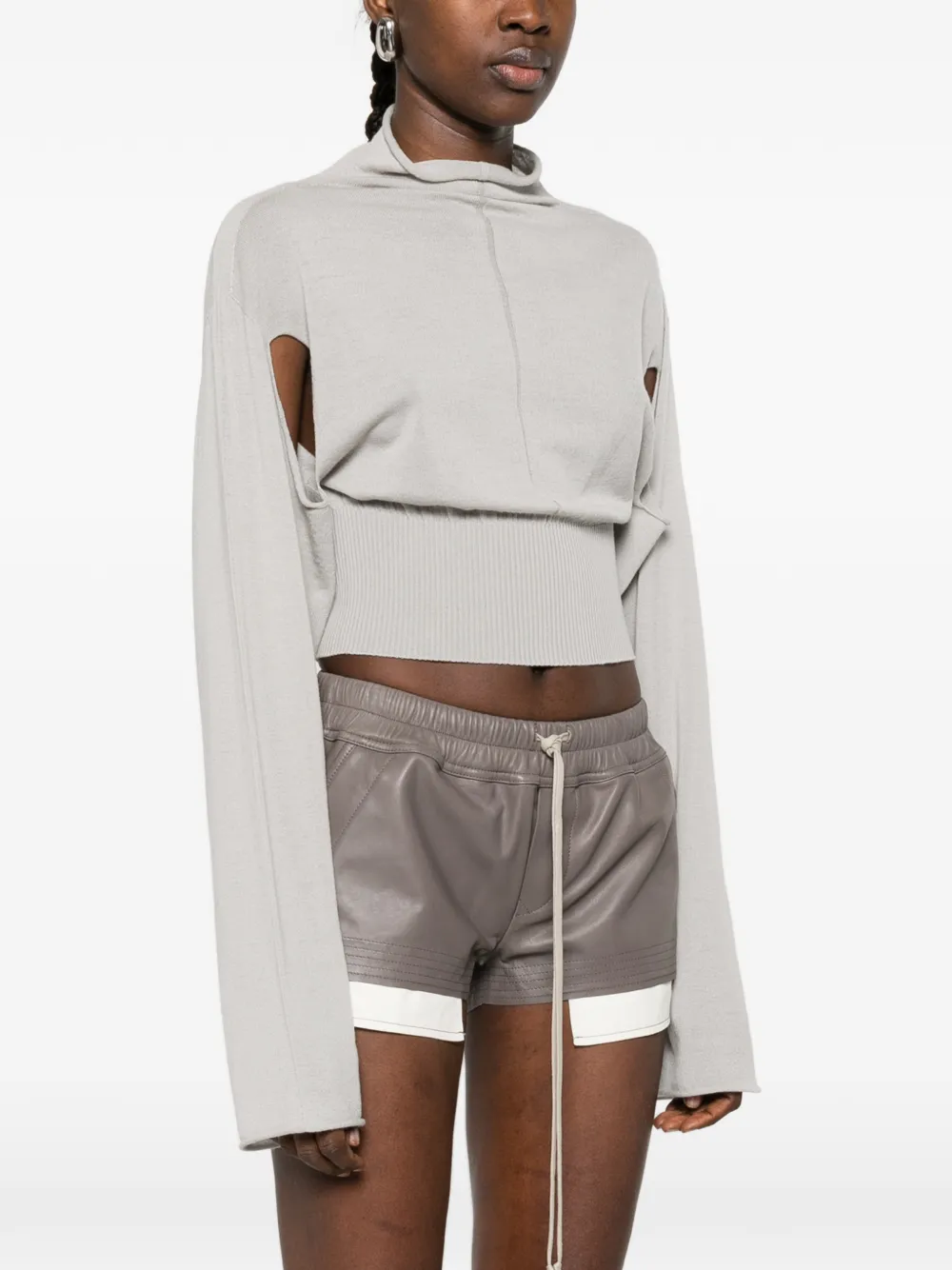  Rick Owens Con Mock-neck Cropped Sweater - Grey 