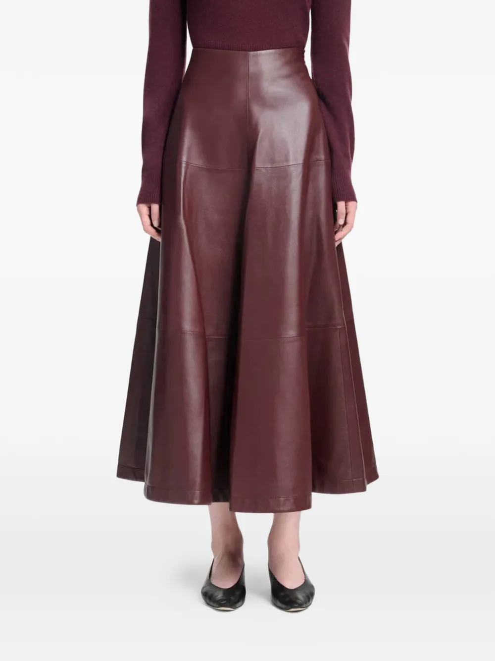 Altuzarra Varda flared lambskin skirt - Rosso
