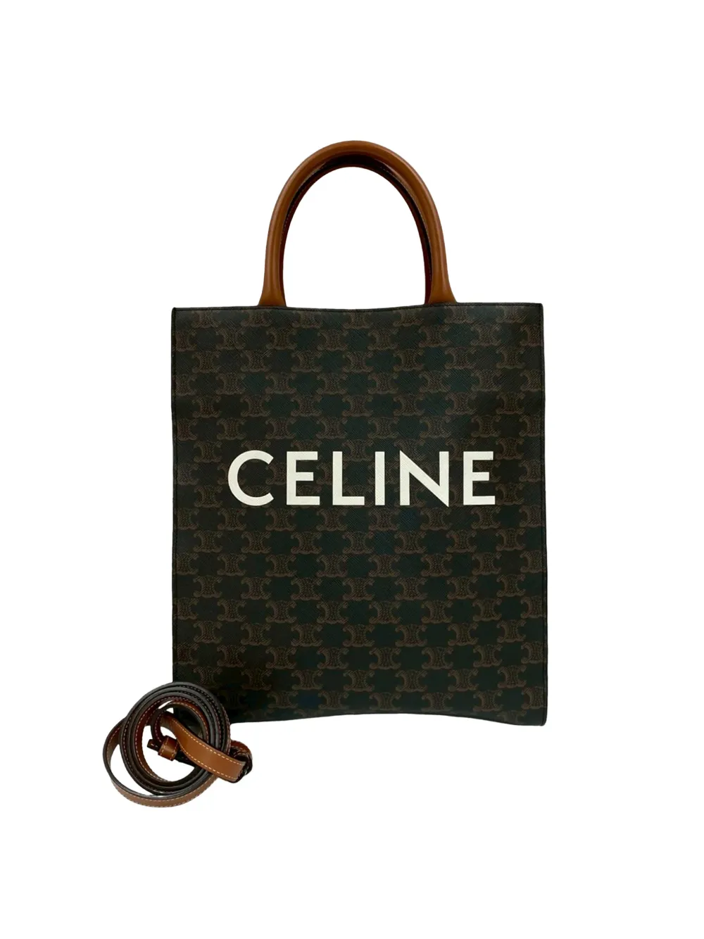 Celine Pre-Owned Borsa a tracolla Triomphe Vertical Cabas piccola in tela cerata 2021 - Marrone