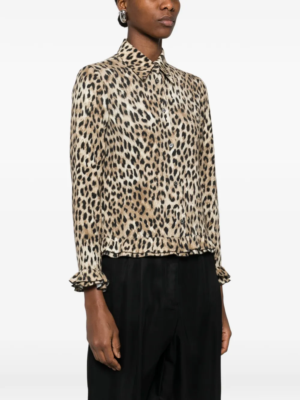  Nº21 Ruffled-trim Leopard-print Shirt - Neutrals 