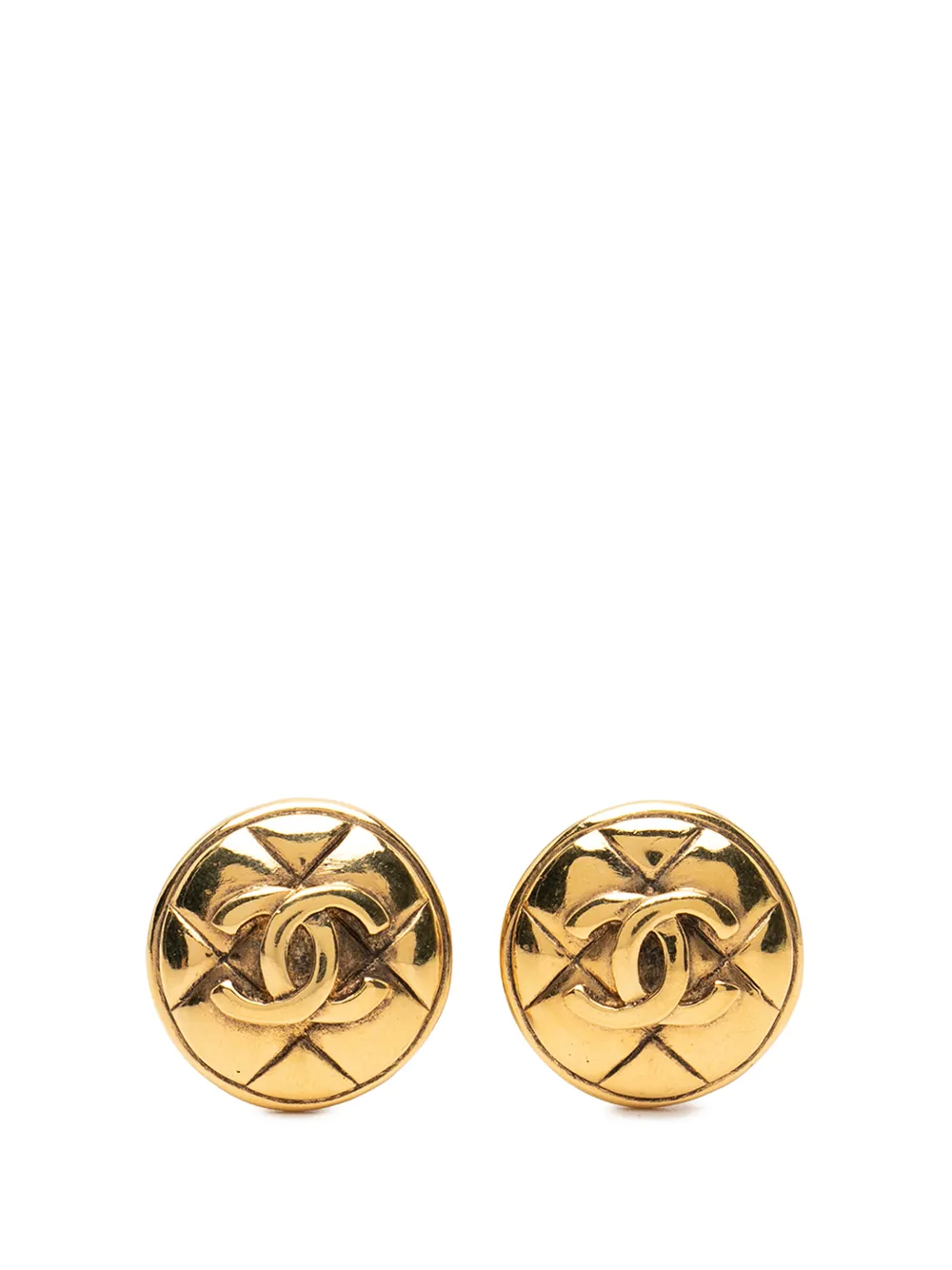 CHANEL Pre-Owned 1970-1980 CC Gold Plated Quilted Round Clip on Earrings costume earrings - Oro