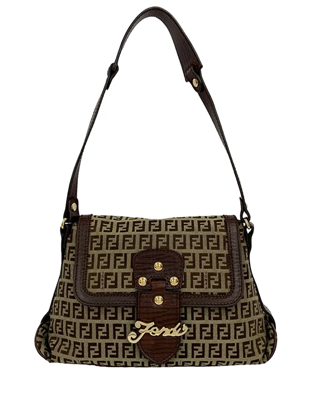 Fendi Pre-Owned Borsa a spalla in tela con battente e motivo Zucchino 2000-2010 - Marrone