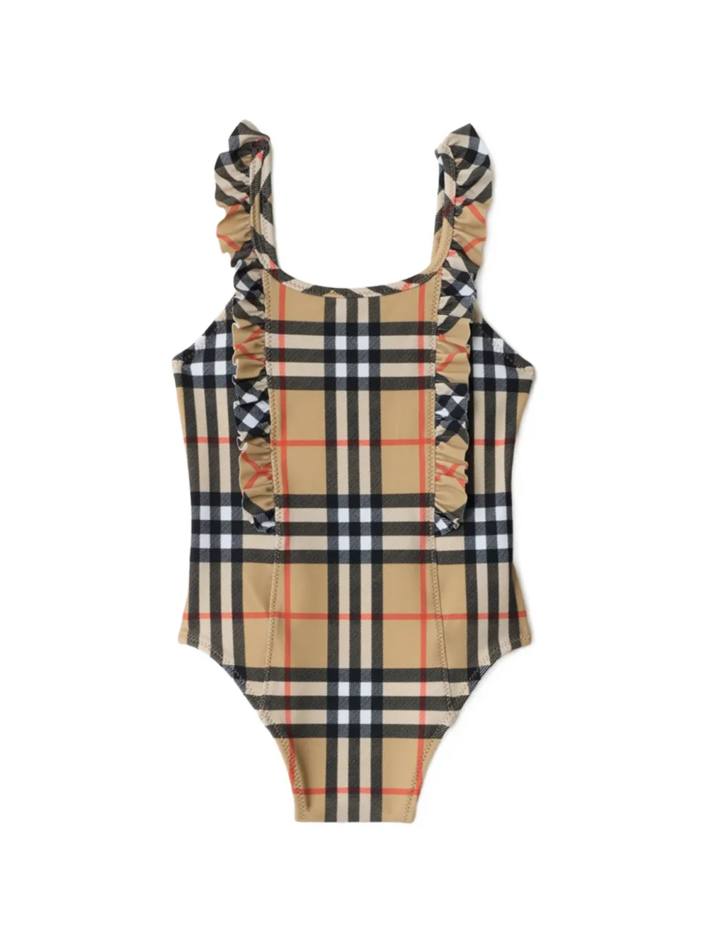 Burberry Kids ruffled-trim checked swimsuit - Toni neutri