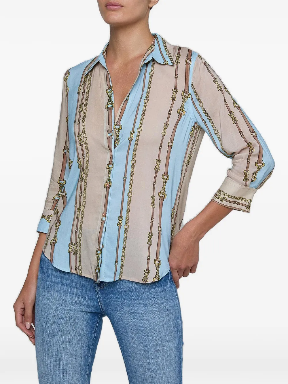  L'agence Camille Belt Stripe Blouse - Neutrals 