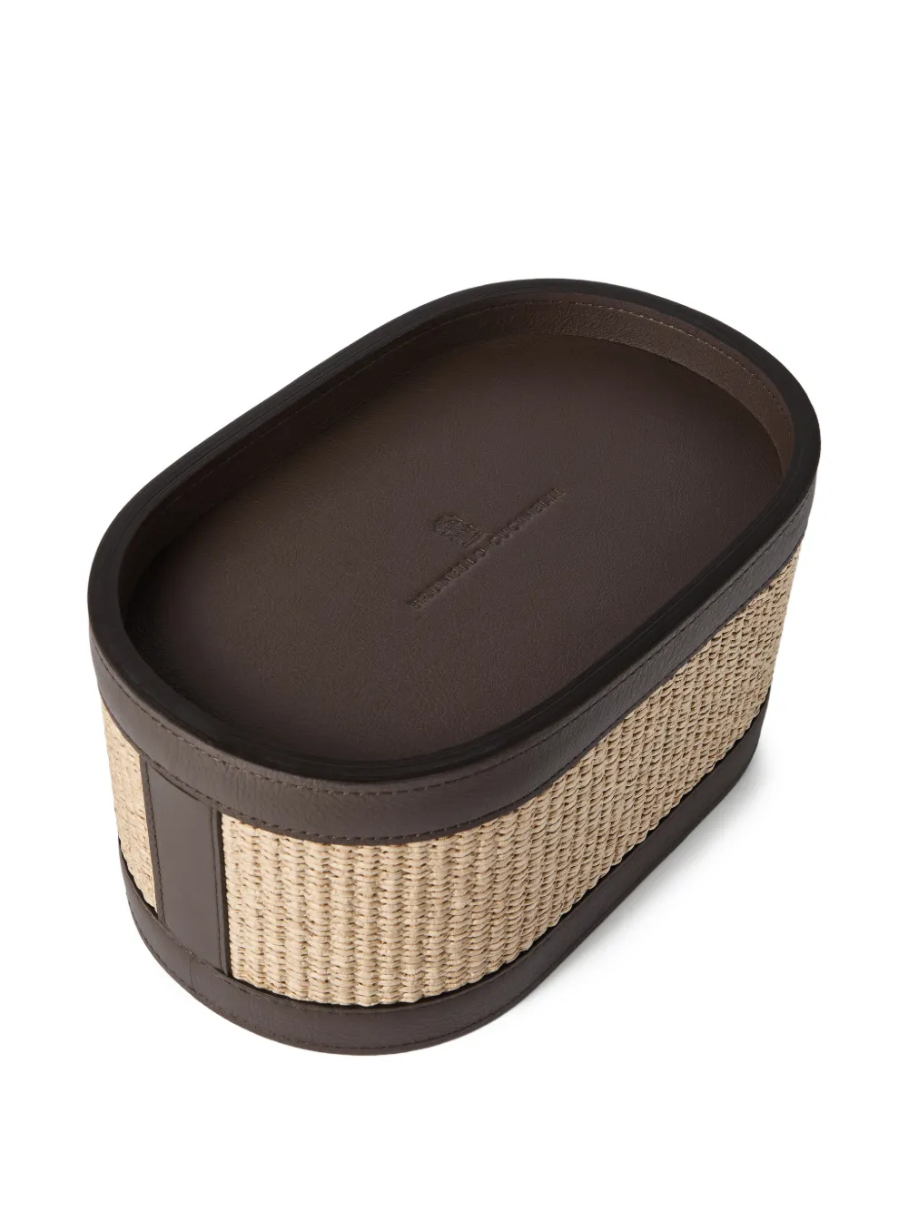  Brunello Cucinelli Raffia-effect Techno Cotton And Leather Organizer Basket - Brown 