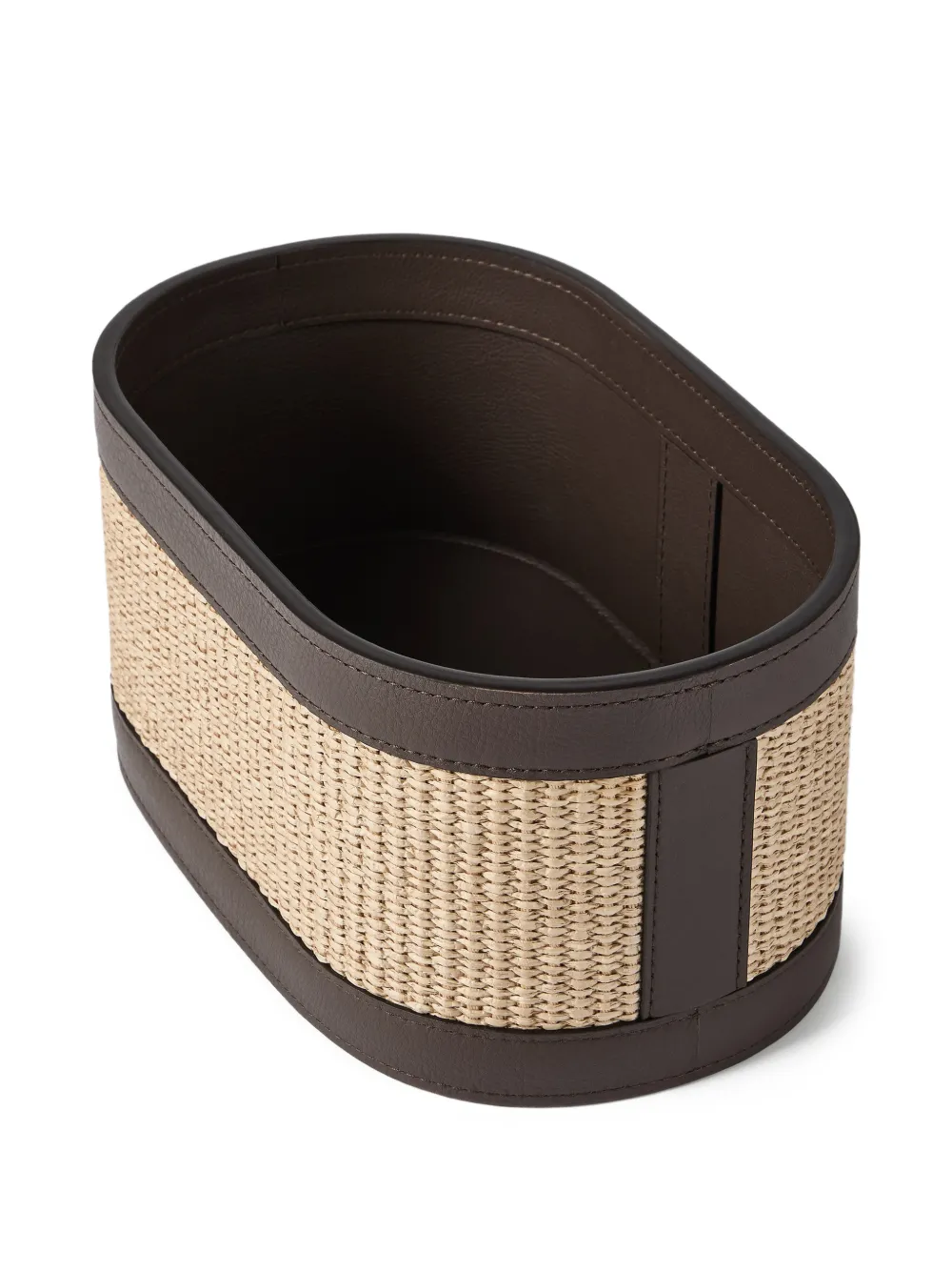  Brunello Cucinelli Raffia-effect Techno Cotton And Leather Organizer Basket - Brown 