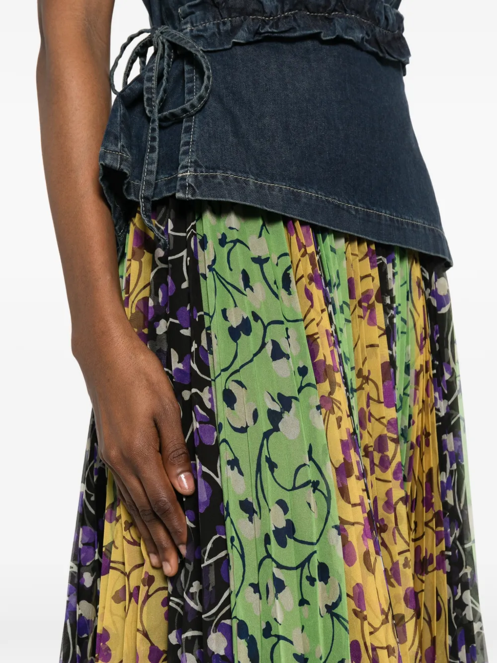 La DoubleJ Floral-detail Pleated Midi Skirt in Yellow, view 5
