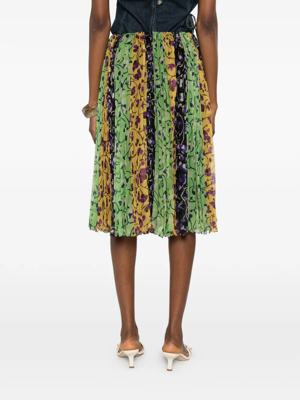 La DoubleJ Floral-detail Pleated Midi Skirt in Yellow, view 4