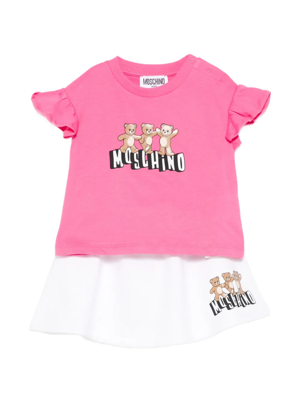 Moschino Kids ruffled-detail teddy-print tracksuit - Bianco