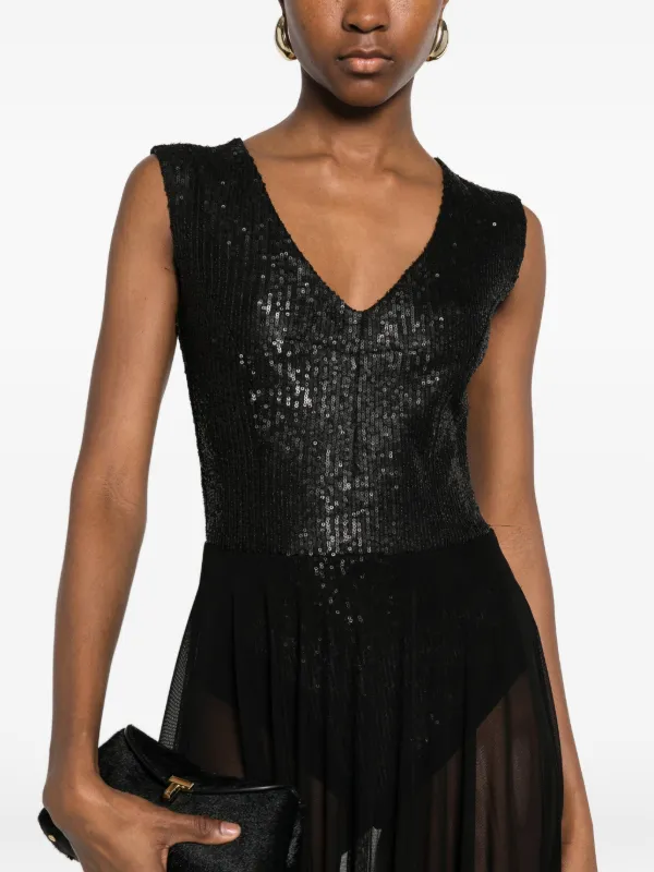norma kamali sequined maxi dress Long Sleeve Turtle Fishtail Gown