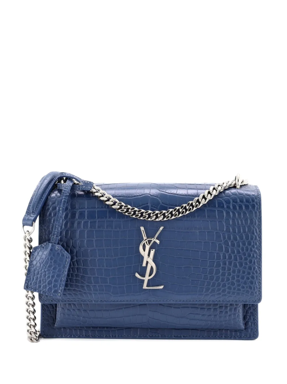 Saint Laurent Pre-Owned Borsa a tracolla Sunset media in pelle goffrata effetto coccodrillo - Blu