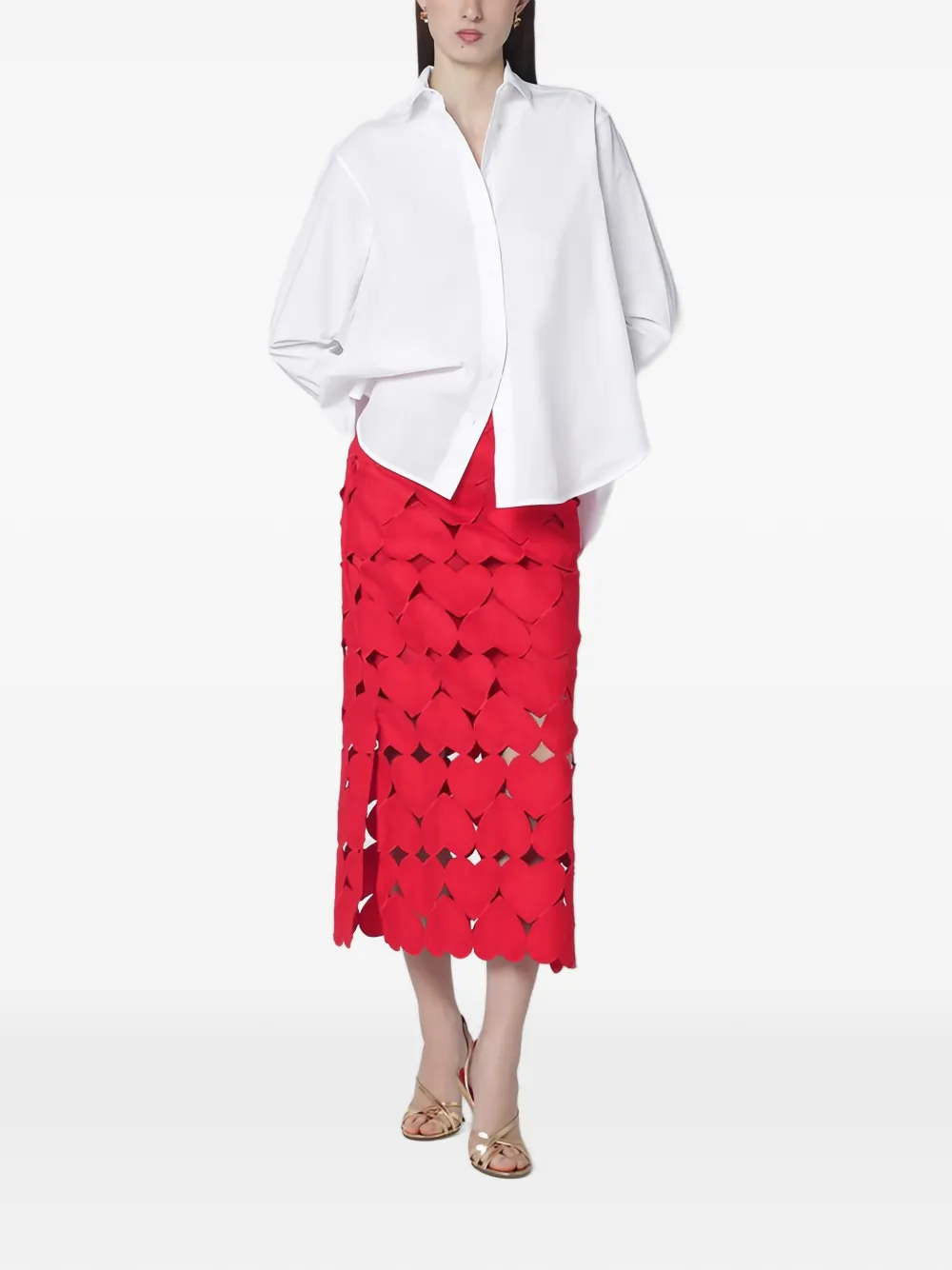  Farm Rio Hearts Midi Skirt - Red 