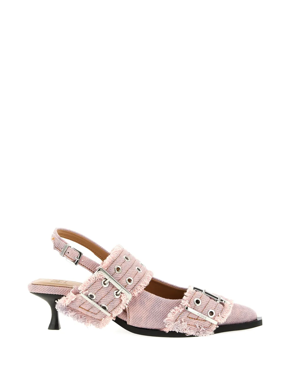 GANNI 50mm buckle fringed pumps Roze