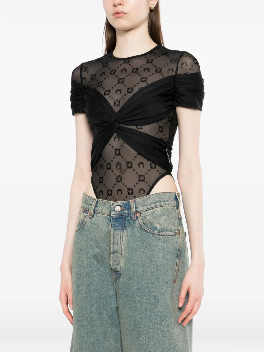 Marine Serre draped jersey bodysuit Zwart