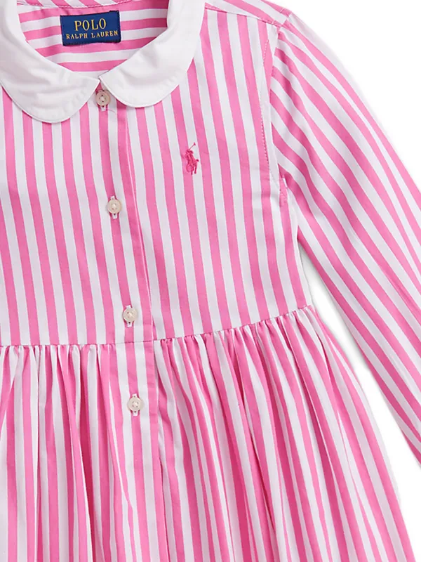 Ralph Lauren Girls Striped Poplin Shirt Dress in Pink 12 Yrs