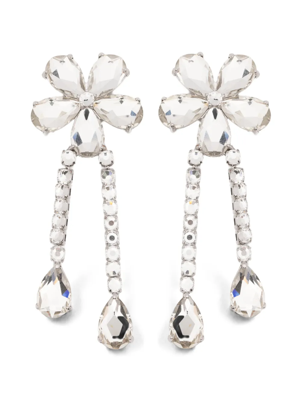 Self-Portrait crystal-flower droplet earrings - Argento
