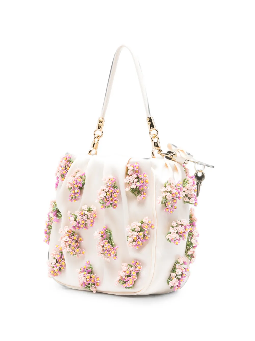 Self-Portrait Satijnen shopper met kralen en bloemen Beige