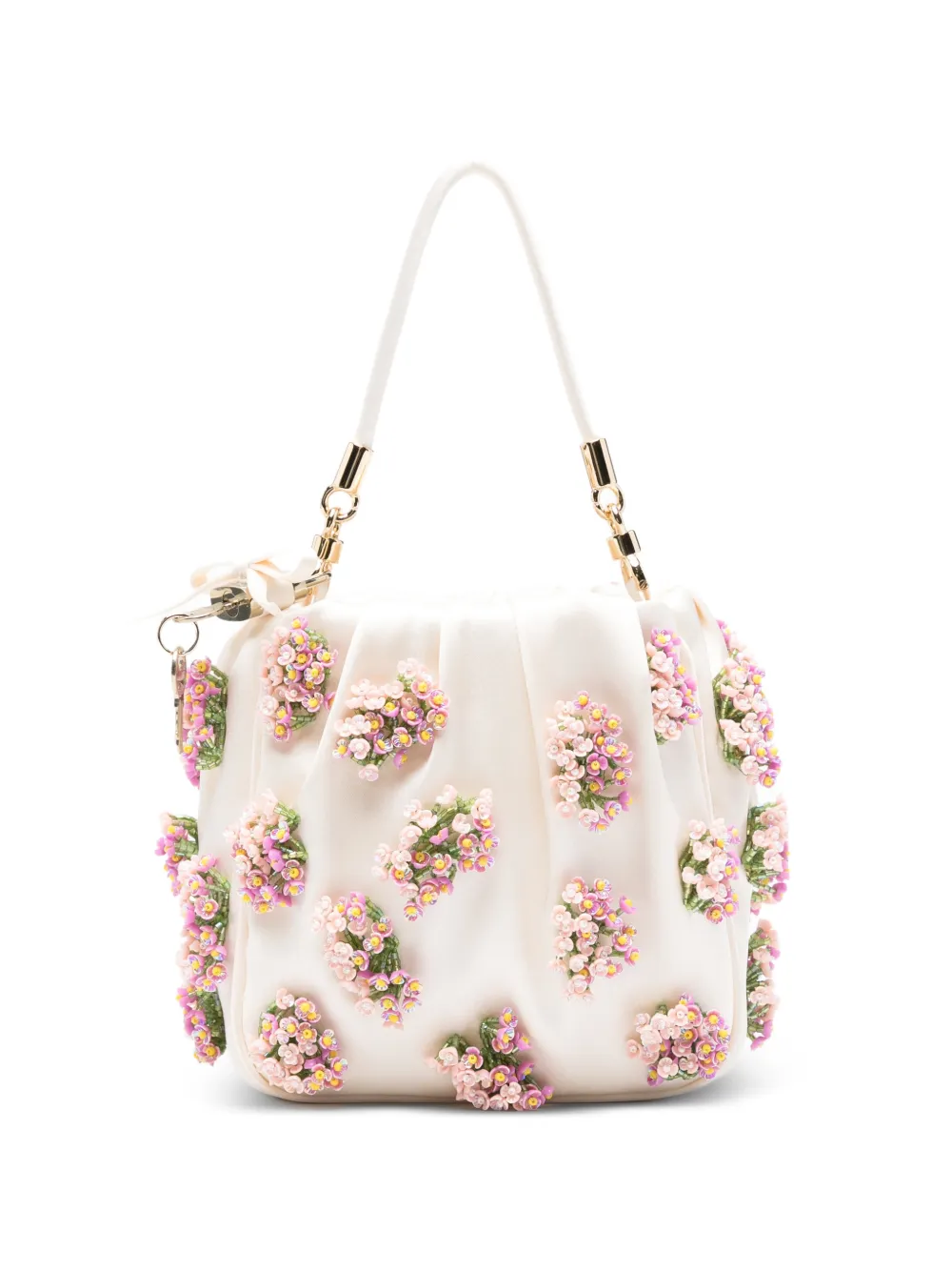 Self-Portrait floral-appliqué satin tote bag - Neutrals