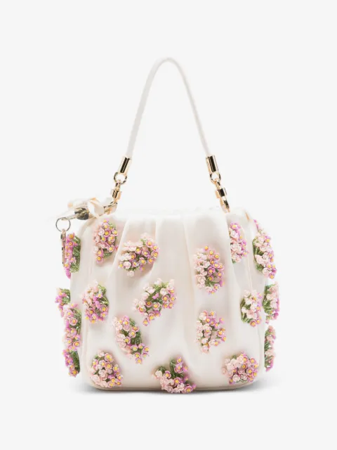 Self-Portrait lille blomstret tote i satin med perler