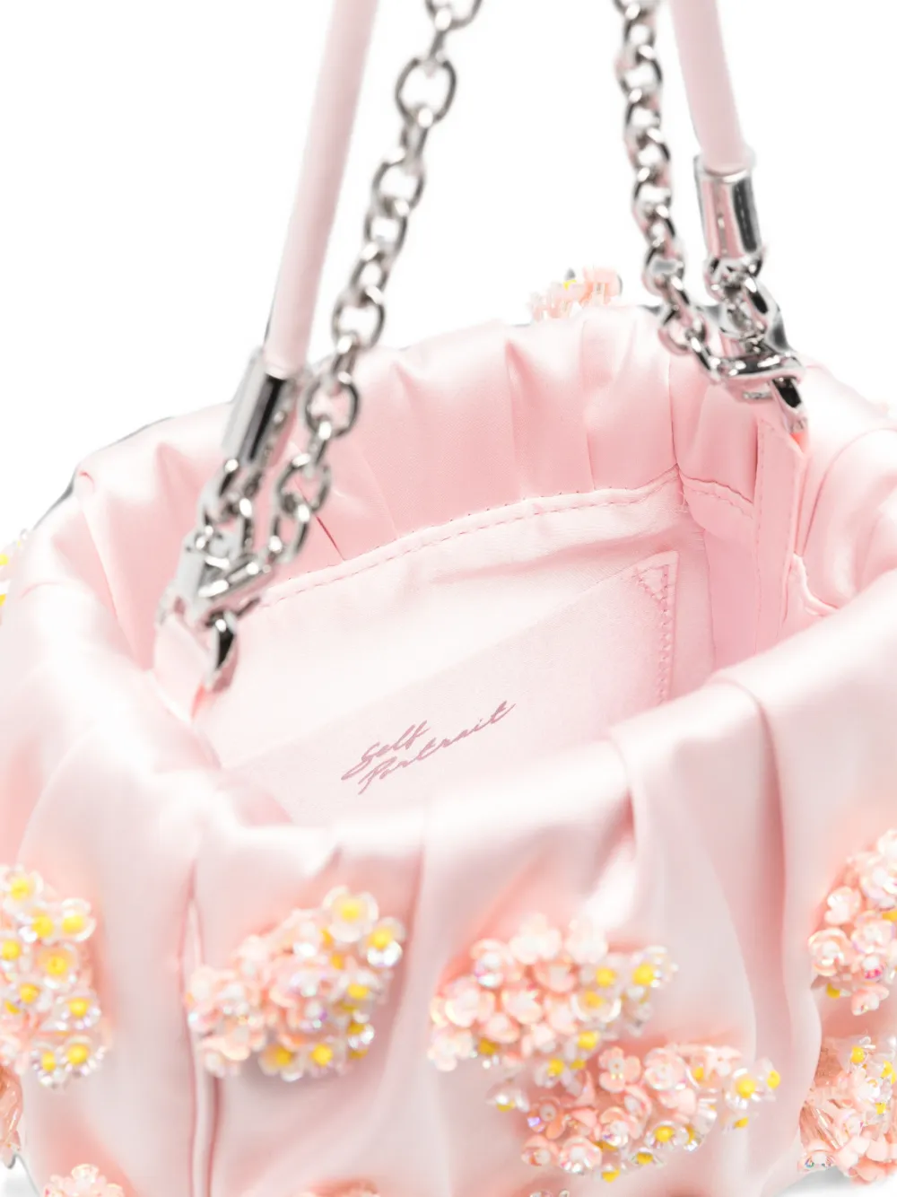 Self-Portrait Satijnen shopper met kralen en bloemen Roze