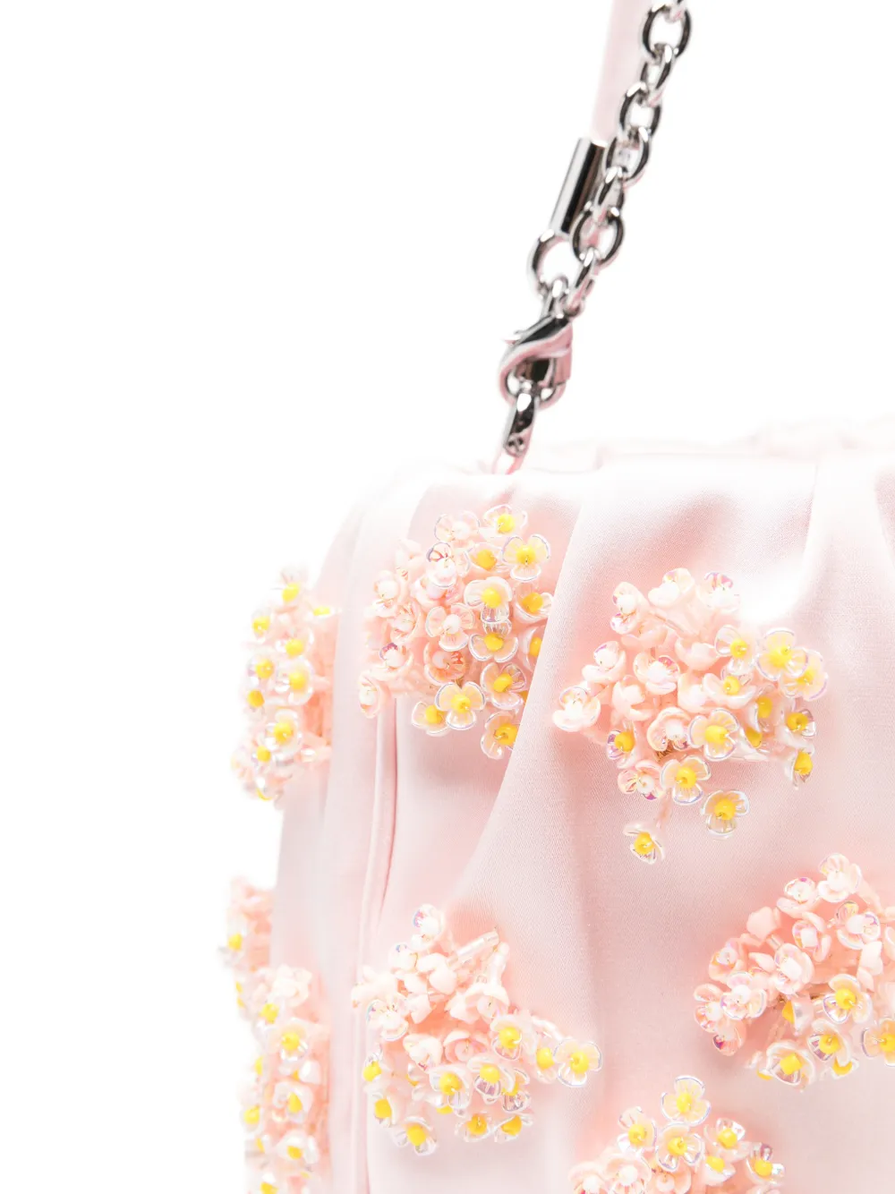 Self-Portrait Satijnen shopper met kralen en bloemen Roze