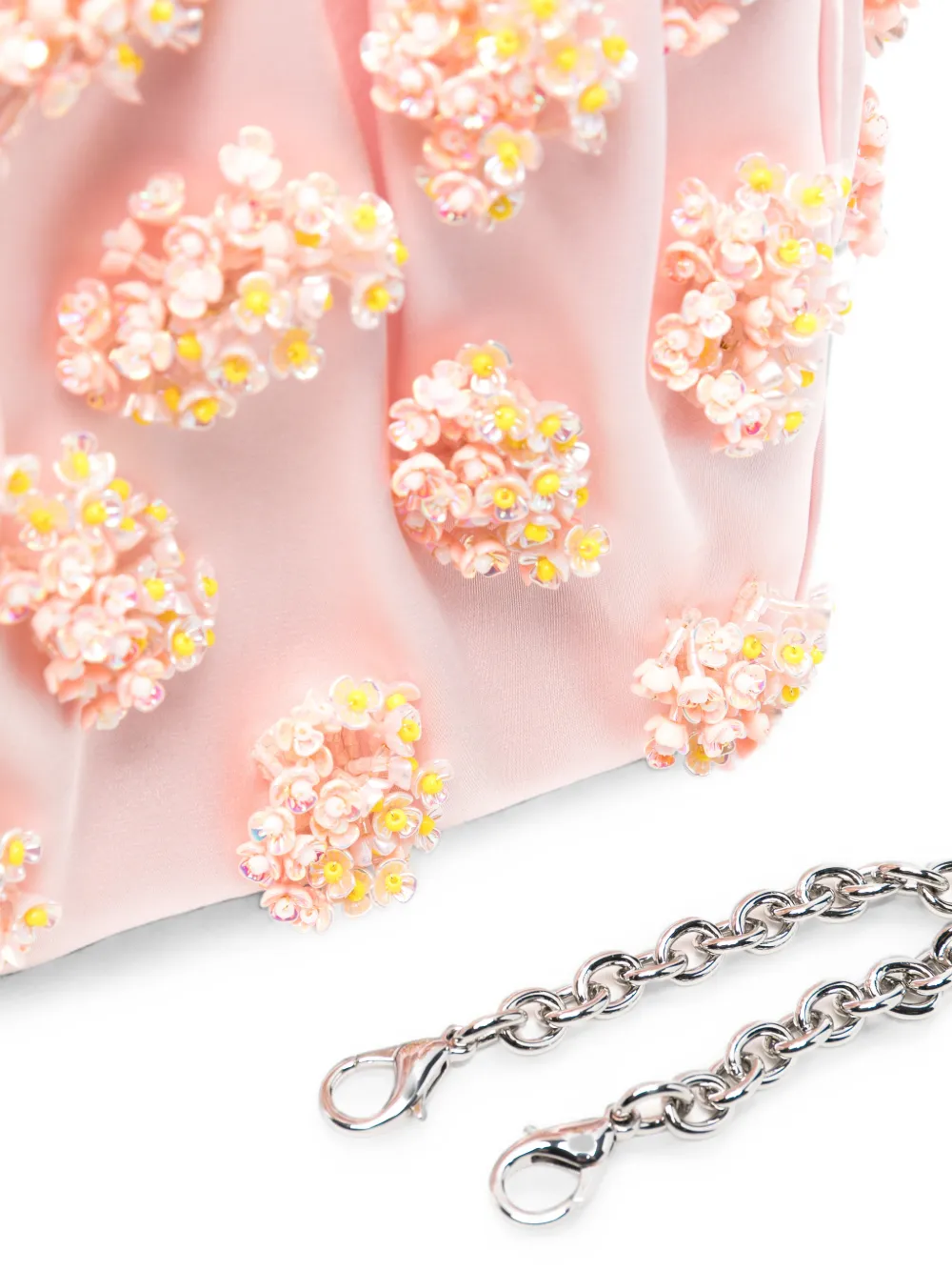 Self-Portrait Satin Floral Beaded Tote Bag in Pink, view 4