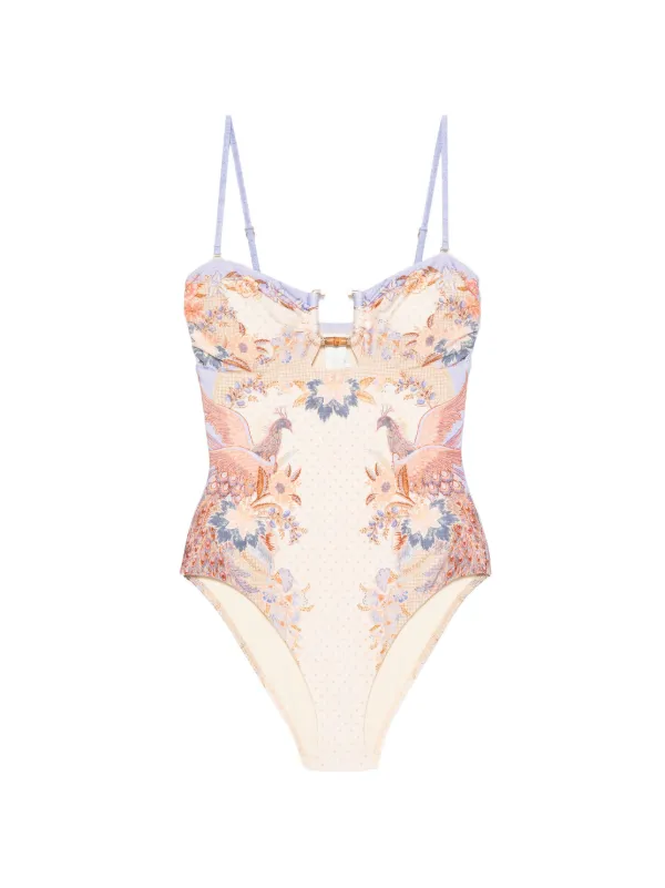 Zimmermann Indra Bamboo Trim 1PC Swimsuit in Neutrals