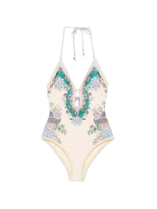 Zimmermann Indra Crochet Detail 1PC Swimsuit in Neutrals