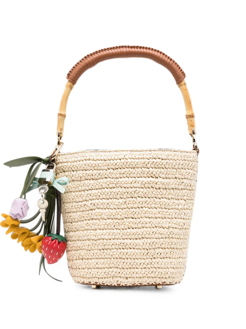 Self-Portrait raffia charm bucket bag - Toni neutri