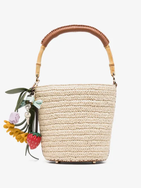 Self-Portrait raffia charm bucket bag
