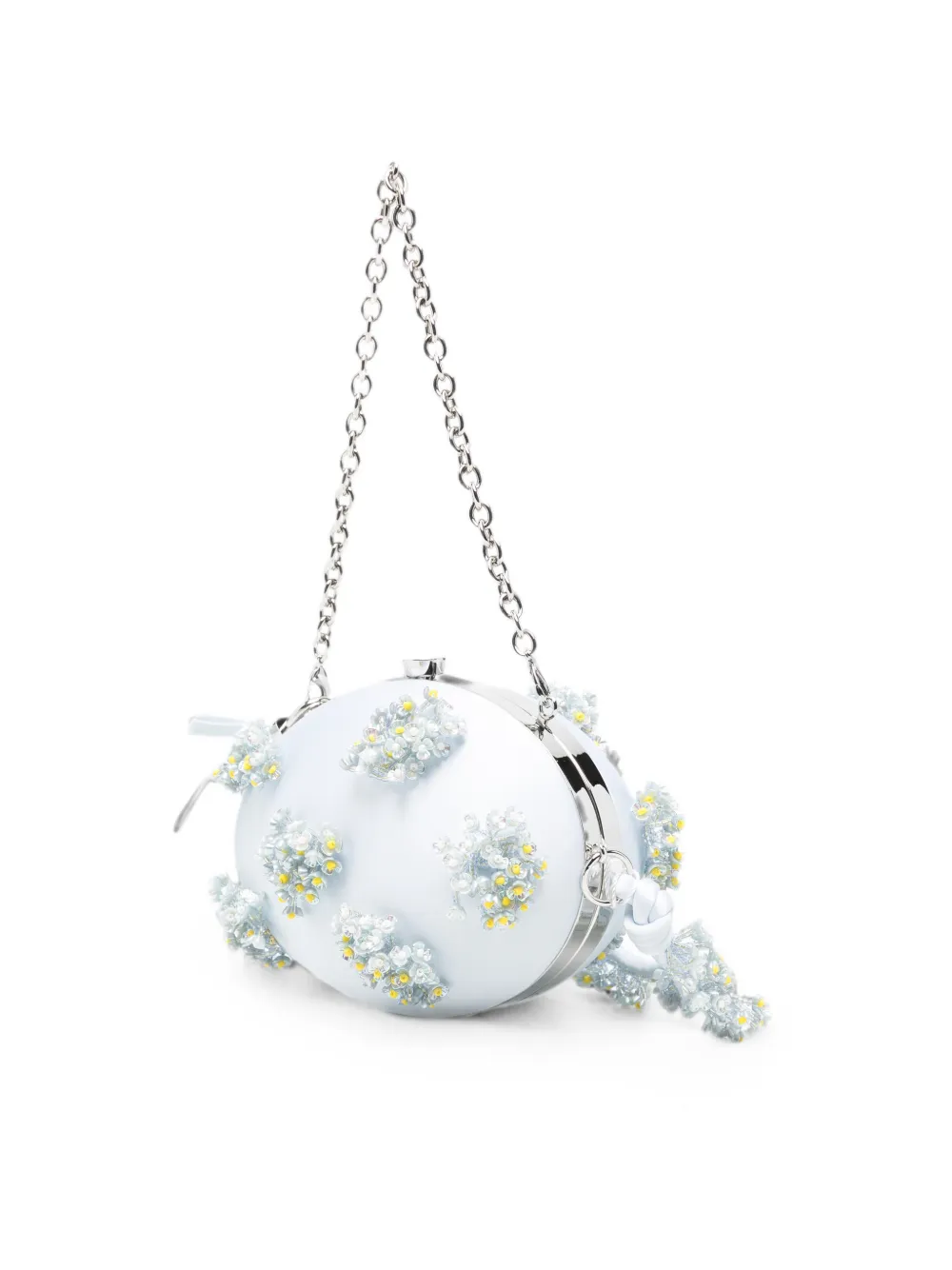 Self-Portrait Satijnen mini-clutch met bloemapplicatie Blauw