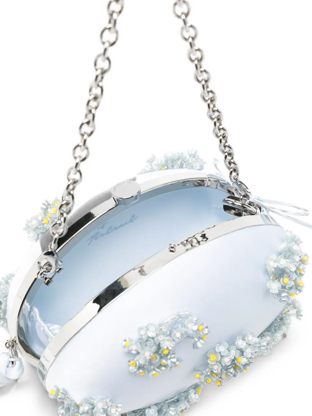 Self-Portrait Satijnen mini-clutch met bloemapplicatie Blauw