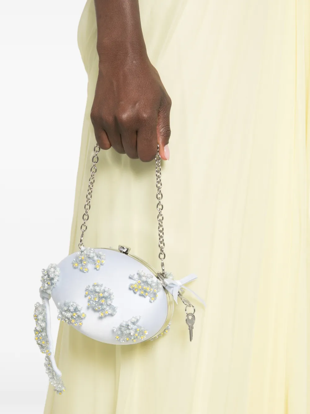 Self-Portrait Satijnen mini-clutch met bloemapplicatie Blauw
