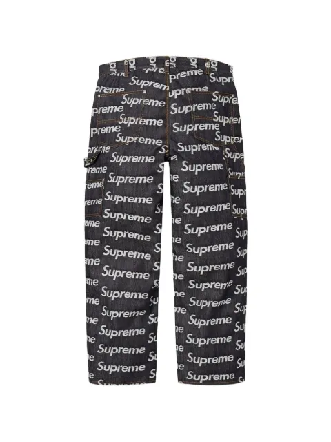 Supreme 로고 자카드 더블 니 청바지