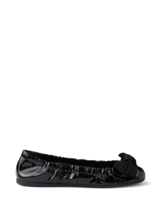 靴 Prada Ribbon BalletFlats Fringe 38.5 Y2K Prada Patent Leather Ballerinas With Bow | Black | FARFETCH
