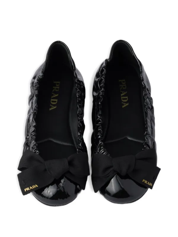 Prada Patent Leather Ballerinas With Bow | Black | FARFETCH