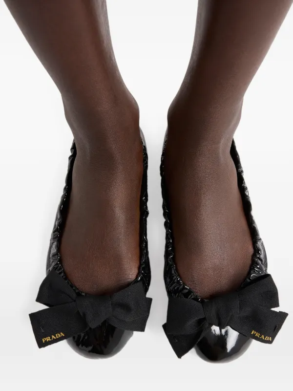 Prada Patent Leather Ballerinas With Bow | Black | FARFETCH