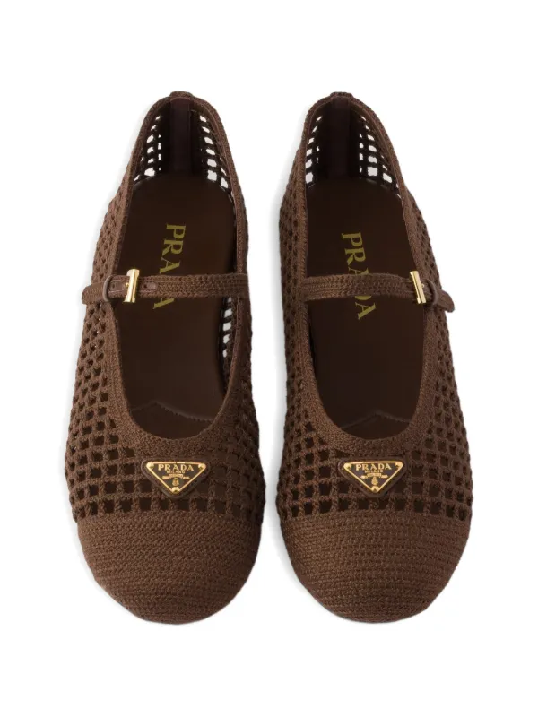 prada ballet shoes flat shoes ＋poro knit Prada crochet-knit Ballet Flats | Brown | FARFETCH