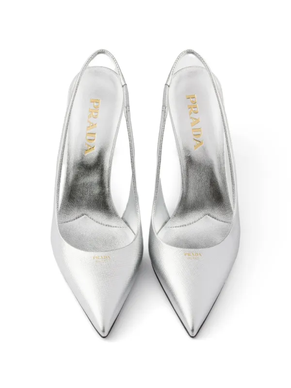 Prada Printed Leather Slingback Pumps | Silver | FARFETCH ZA