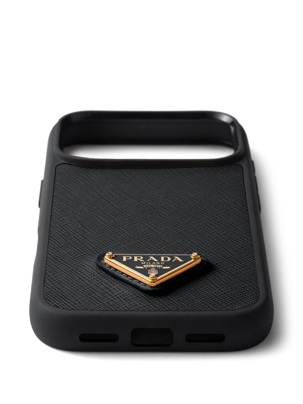  Prada Logo-triangle Leather Phone Case - Black 