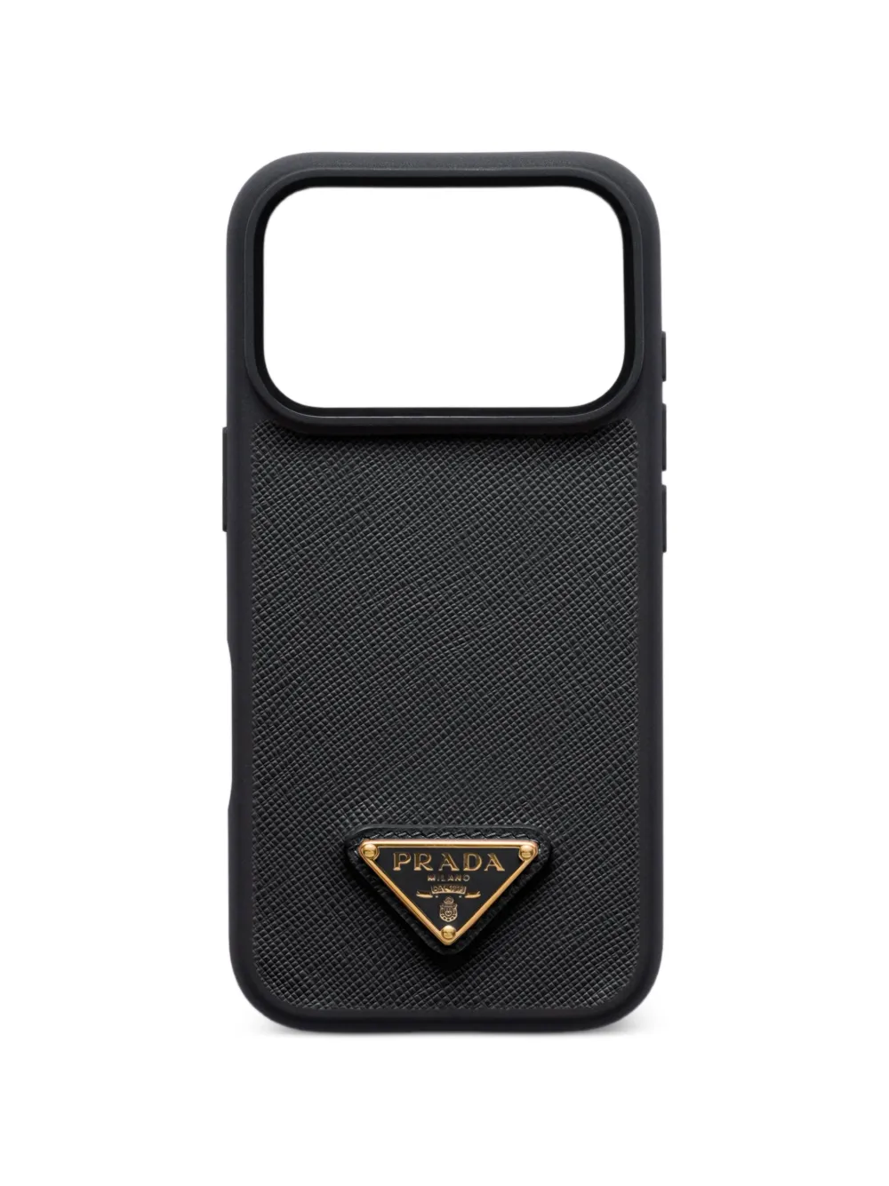 Prada enameled metal triangle leather iPhone 17 Pro Max phone case - Nero