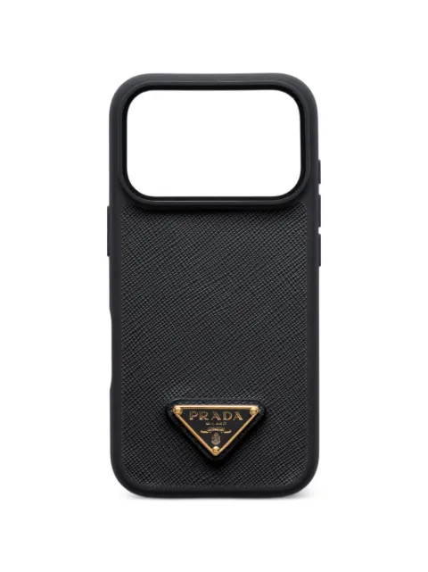 Prada enameled metal triangle leather  iPhone 17 Pro Max phone case